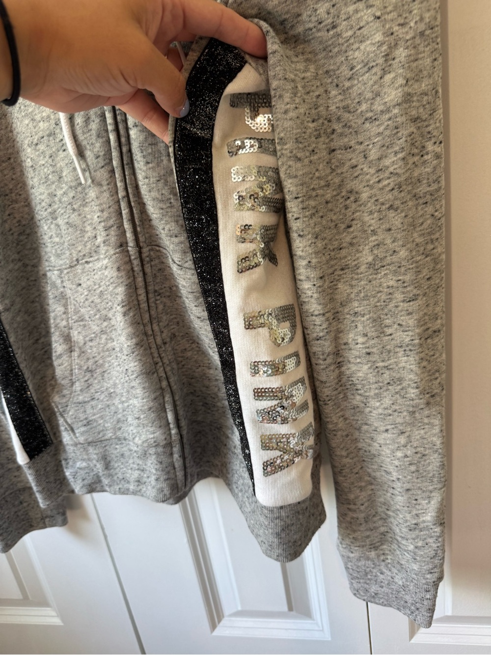 PINK Victoria's Secret Gray Zip-Up Hoodie with Sequin Logo